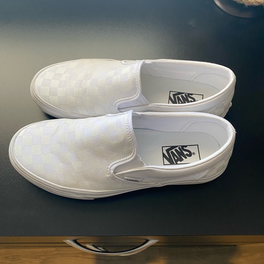 White Checkered Slip On Vans